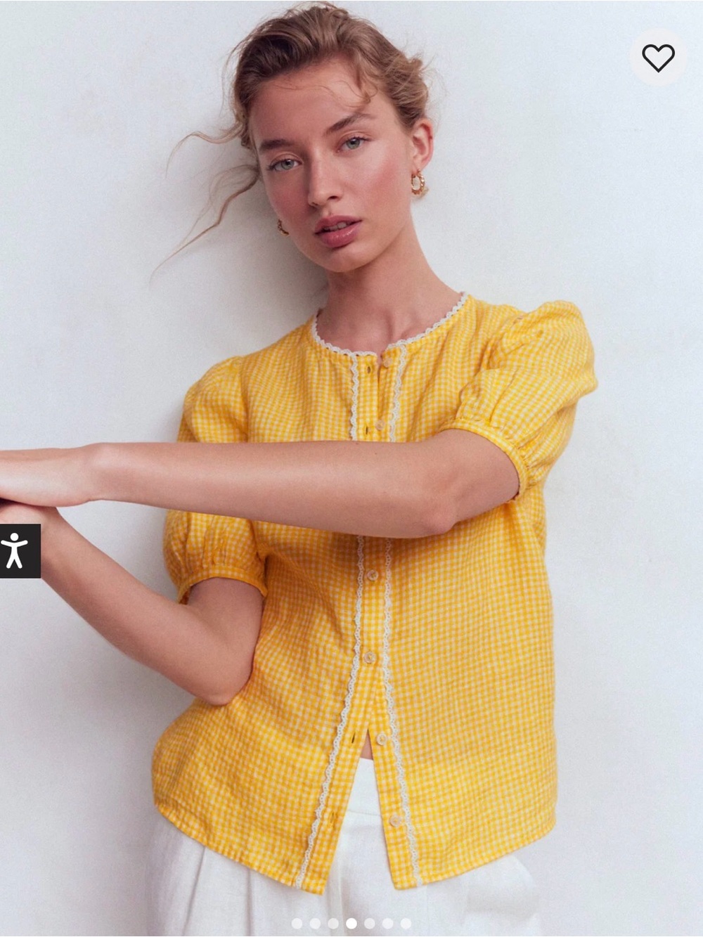 Boden Leah Short Sleeve Linen Top - Sunshine Yellow Gingham